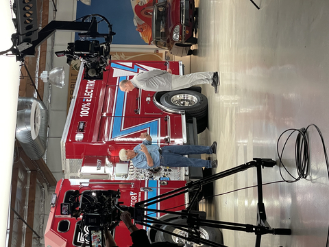 On April 15, Jay Leno's Garage will feature the all-electric North American-style Vector fire truck from REV Fire Group. Here is Mike Virnig, president, REV Specialty Vehicles Segment speaking with host Jay Leno about the Vector. (Photo: Business Wire)