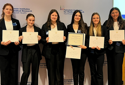 The winning students from Garden City High School during the 12th Annual Medical Marvel’s competition at the Feinstein Institutes for Medical Research. (Credit: Feinstein Institutes)