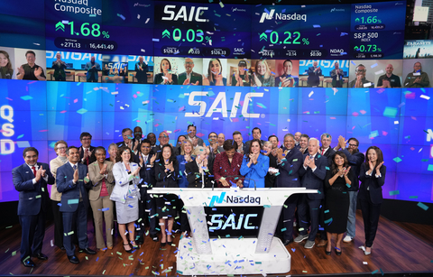 SAIC celebrates the company's stock exchange listing transition by ringing the closing bell at Nasdaq. (Photo: Business Wire)