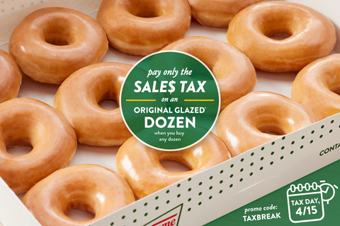 On Monday, April 15, purchase an Original Glazed® or Assorted dozen in shop and pay only the sales tax for a second Original Glazed® dozen. (Photo: Business Wire)