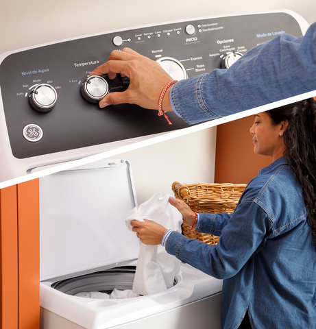 The GE® 4.5 cu. ft. Capacity Washer with Spanish-Language Panel with Soaking and Agitation Wash Modes ensures accessibility and ease of use for the 42 million+ people in the U.S. who speak Spanish as their first language. (Photo: GE Appliances, a Haier company)