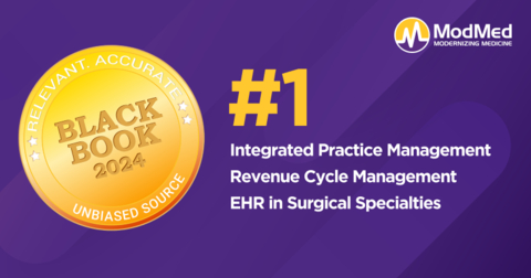 original ModMed® Ranks #1 for Integrated Practice Management, Revenue Cycle Management and EHR in Surgical Specialties by Black Book Research for Sixth Consecutive Year (Graphic: Business Wire)