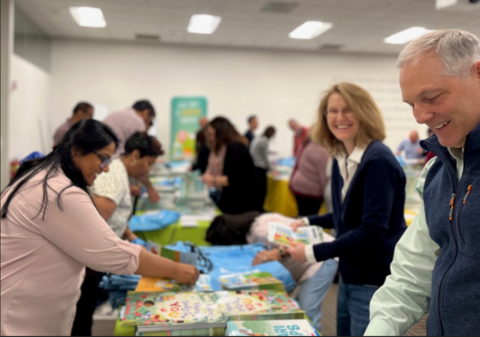 Pitney Bowes volunteers pack literacy kits at the Shelton, CT event on April 17th as part of Global Volunteer Month. (Photo: Business Wire)