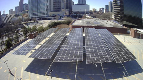 Quest Renewables canopy with QCells modules installed by Radiance Solar at Georgia Power's Atlanta Headquarters. (Photo: Business Wire)