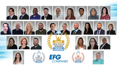 EFG Companies celebrates multiple wins at the 18th Annual Stevie® Awards for Sales and Customer Service, bringing home two Gold, one Silver, and one Bronze award. (Photo: Business Wire)