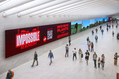 On Earth Day, Impossible will take over the Oculus Transportation Hub in Manhattan to virtually transport busy commuters to the idyllic scenes of Impossible Ranch. This will unlock imagination during an otherwise routine day, inviting commuters to envision a future in which meat is made from plants and cattle can peacefully exist – putting in perspective the impact that food choices can have on animals and the planet. (Photo: Business Wire)