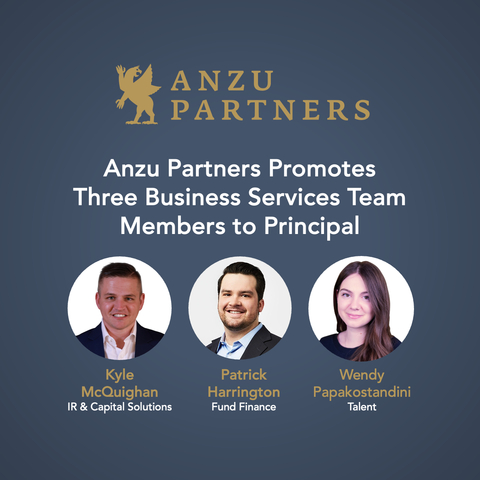 Anzu Partners Promotes Patrick Harrington, Kyle McQuighan, and Wendy Papakostandini to Principal. (Graphic: Business Wire)