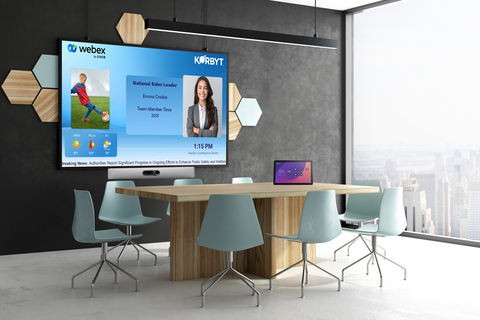 Korbyt Anywhere for Webex enables corporate users to use Cisco devices as they would any other digital signage endpoint, maximizing the utilization and impact of network-connected screens throughout the organization (Photo: Business Wire)