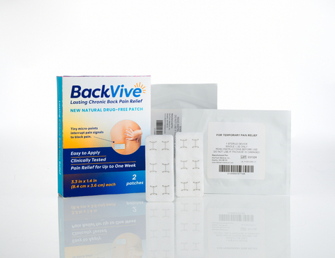 New drug-free BackVive patch offers long-lasting relief to the tens of millions of Americans suffering from chronic back pain. Similar to acupuncture, BackVive micro-points penetrate the skin, turning off pain signals from nerves and preventing them from reaching the brain. The BackVive patch is convenient, clinically tested, virtually painless, and provides long-lasting relief. Available now for $49 for two patches. (Photo: Business Wire)