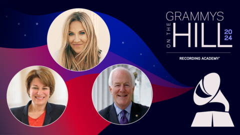 original 2024 GRAMMYs on the Hill Honorees. From left to right: Sen. Amy Klobuchar (D-MN); nine-time GRAMMY Award winner Sheryl Crow; Sen. John Cornyn (R-TX). (Photos courtesy of: the Office of Sen. Klobuchar; Victoria Will; the Office of Sen. Cornyn)