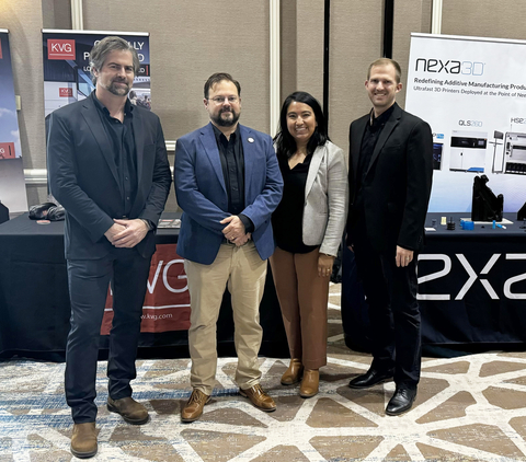 KVG and Nexa3D's longstanding relationship has helped advance international cooperation for deployment of additive manufacturing solutions including SPP state partners. left to right: John Boyer, CEO of KVG; Jorge Manresa, Federal Strategy Advisor for Nexa3D; Elisa Teipel, Chief Government Officer for Nexa3D; and Kevin Holder, Vice President of Government Technologies (Photo: Business Wire)