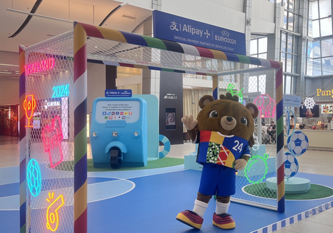 A pop-up booth in Bangkok's Centralworld shopping mall to engage football fans. Alipay+ is launching an offline football carnival across Asia as part of Ant International’s global campaign for UEFA EURO 2024. (Photo: Business Wire)