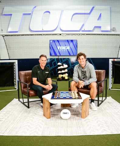 TOCA Founder, Eddie Lewis, and Magnus Carlsen at TOCA Football's Costa Mesa Facility. (Photo: Business Wire)