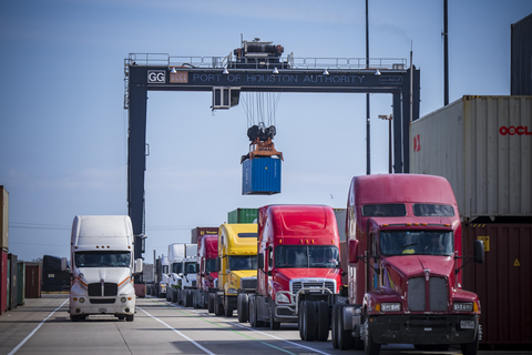 Truck activity on a container yard at one of Port Houston's two container terminals. Port Houston's Barbours Cut and Bayport container terminals handle more than 70% of all the container cargo through the Gulf (Photo: Business Wire)