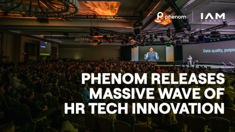 Phenom releases massive wave of HR tech innovation during its Product Innovation keynote at IAMPHENOM in Philadelphia. The innovations deliver unique capabilities for talent acquisition and talent management to efficiently build talent relationships and personalize experiences to fill open roles faster and foster employee development across multiple channels at scale. (Graphic: Business Wire)