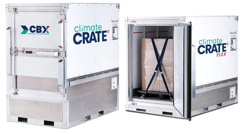 CBX ClimateCrate and ClimateCrate FLEX active temperature-controlled pallet shipping and storage containers provide the validated monitoring and temperature control needed to ensure continued integrity for sensitive products. Both models enable active temperature control and monitoring validated for the pharmaceutical cold chain. Active temperature control ensures contents are kept at the predefined, setpoint temperature despite climate fluctuations in the outside environment. The documented cold chain product integrity provides a reliable, economical alternative to dedicated refrigerated truck pallet shipping, dry ice, or PCM refrigeration methods. These containers are ideal for LTL truck, ground freight, high-roof cargo vans, ocean and inland water freight, and cold chain logistics for transport and storage in remote locations. (Photo: Business Wire)