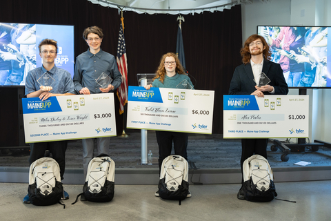 Tyler recognized the top three winning teams of the Maine App Challenge on April 27, 2024. Photo by Whitney J. Fox Photography.