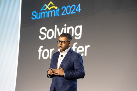 Motorola Solutions' Executive Vice President and Chief Technology Officer, Mahesh Saptharishi, speaks at the company's Summit 2024 conference. (Photo: Business Wire)