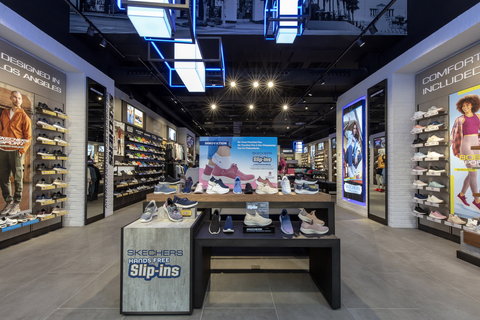 Illuminated by a vaulted entry, the new Skechers Brussels retail store showcases Skechers’ expansive lifestyle comfort range, and features dedicated Skechers Performance and Skechers Apparel areas. (Photo: Business Wire)