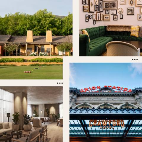 Bernardus Lodge & Spa, Chamberlain West Hollywood, The Crawford Hotel, 1 Hotel San Francisco (clockwise) (Photo: Business Wire)