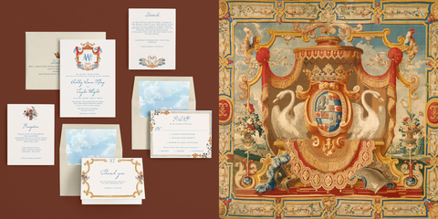Premium design marketplace Minted announced its debut wedding stationery collaboration with The Metropolitan Museum of Art. The “Swan Crest” wedding invitation suite by Minted artist Cass Loh draws inspiration from a heraldic 17th century French tapestry in the Museum’s collection. Inspired by: Arms of the Greder Family of Solothurn, Switzerland. French. ca 1691-94. Bequest of Lucy Work Hewitt, 1935. The Metropolitan Museum of Art. (Graphic: Minted / The Metropolitan Museum of Art)