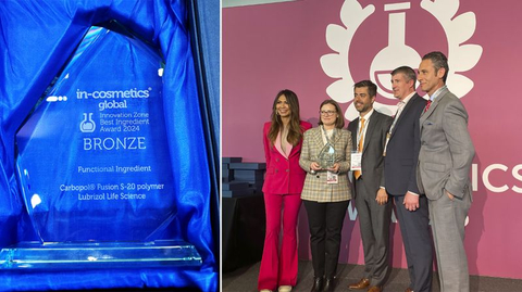 original During the live in-cosmetics® Global ceremony in Paris, Carbopol® Fusion S-20 polymer was awarded a bronze Innovation Zone Best Ingredient Award (Functionals category) and Bronze in the BSB Innovation Award (Functionals category). (Photo: Business Wire)