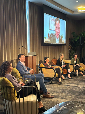 Panelists listen to questions from the audience during the CRANE tool launch event. Left to right: Alicia Seiger, Gilman Callsen, Jean Shia, Samantha McCafferty, Sarah Kearney, and Keri Browder on screen. (Photo: Business Wire)