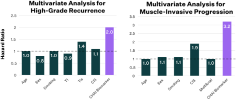 The CHAI biomarkers offer independent prognostic capabilities for high-grade recurrence and muscle-invasive progression in bladder cancer. Additionally, they identify patients less likely to benefit from BCG therapy. Validated across more than 1,000 patients and 12 centers, these biomarkers, available through the Vesta test, can enhance first-line treatment decision-making for non-muscle invasive bladder cancer. (Graphic: Business Wire)