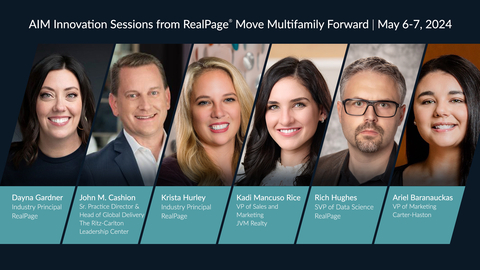 RealPage is hosting three leadership sessions at the 2024 AIM Conference® to spotlight AI innovations and the resident experience. (Graphic: Business Wire)