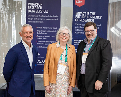 l to r: Gregg Gordon (SSRN), Molly G. Brown (JMU), Robert Zarazowski (WRDS) (Photo: Business Wire)