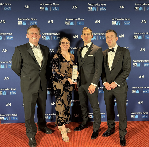 Members of Eaton’s heavy-duty 4-speed electrified vehicle (EV) transmission team are, left to right, Scott Adams, Julie Marshaus, Justin Hopkins and Mark Kramer. (Photo: Business Wire)