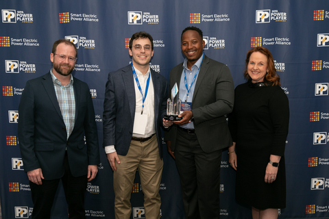 Members of The Mobility House team accept the 2024 Transportation Power Player Award with SEPA President and CEO Sheri Givens (Photo: Business Wire)