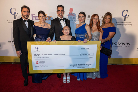 This Saturday South Florida's philanthropic community celebrated the 22nd Annual Fed/Ex St. Jude Angels and Sars Gala, which raised $785,000 for the children of St. Jude Children's Research Hospital. St. Jude patient Misheel poses with Jorge Vargas, Michelle Vargas and members of the presenting sponsor team at Genesis Fortune, LLC. (Photo: Carlos Aristizabal)