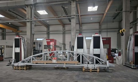 Components for new extremely large 3D printer for GE Wind Energy, VX9000 (picture taken at voxeljet HQs in Germany)
