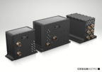 CesiumAstro’s Vireo payload is comprised of three distinct units: a receive antenna, a transmit antenna, and a reconfigurable processing unit (from left). Image courtesy: CesiumAstro
