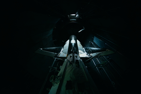 The first in a fleet of spaceplanes, Dream Chaser Tenacity and its Shooting Star cargo companion are shown stacked inside a thermal vacuum test chamber at NASA’s Neil Armstrong Test Facility on April 26, 2024. (Photo: Joshua Teplitz/Sierra Space)