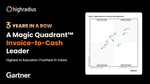 HighRadius Named 2024 Gartner® Magic Quadrant™ Leader for the Third Time in a Row (Graphic: Business Wire)