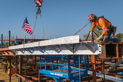 thumbnail Friendship Campus: The Greenberg Family/Skechers Center celebrated the end of structural framing with a “Topping Off” ceremony in Redondo Beach, Calif. May 8, 2024. Community leaders signed words of encouragement on the final beam supporting the 62,000 sq ft facility for neurodiverse students expected to open fall 2025. (Photo: Business Wire)