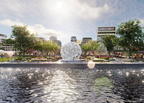 Rendering of the development’s plan for Central Park at RiversEdge, featuring a sculpture by THEVERYMANY. (Photo: Business Wire)