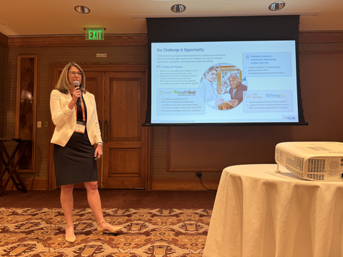 Hyphen’s Suzanne Wogelius, Vice President of Product and Growth, presenting the KLAS Research 2024 Points of Light Award-winning Hyphen Pharmacy Assistant application case study at the KLAS Research K2 Collaborative Summit in Salt Lake City, UT (Photo: Business Wire)