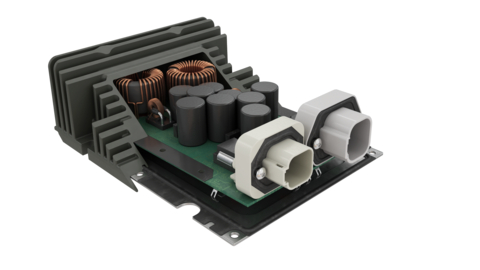 Eaton's DC/DC converter takes power from a 48-volt system and steps it down to 12 volts to run accessories and other low-power systems.  </div> <p>