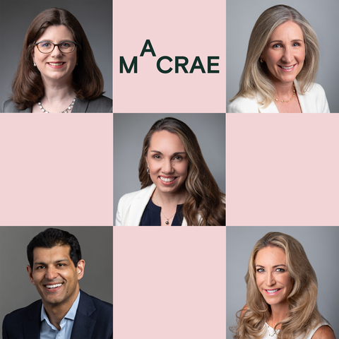 Macrae's new Partners are (from L to R): Eleonora Wäktare (London), Justine Donahue (Washington, D.C.), Rachel Nonaka (Washington, D.C.), Adil Lalani (London), and Sarah Morris (San Francisco Bay Area). (Photo: Business Wire)