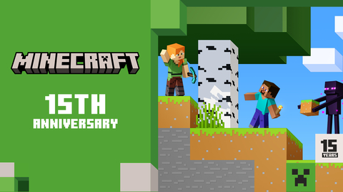Celebrate the Minecraft 15 year anniversary with in-game gifts and sales featuring up to 50% off Minecraft, Minecraft Dungeons and more on Nintendo eShop until June 4 at 11:59 p.m. PT. (Graphic: Business Wire)