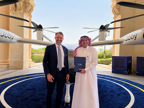 Captain Khalid Al Natour, CEO of Mukamalah Aviation, signed a Memorandum of Understanding with Joby Founder and CEO JoeBen Bevirt at the Future Aviation Forum in Riyadh, Saudi Arabia. Joby Aviation Photo