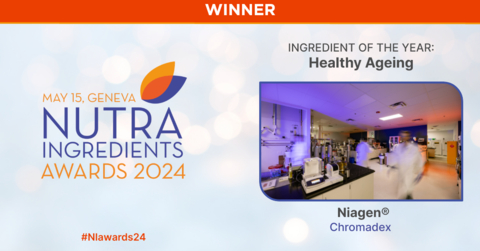Niagen awarded the 2024 NutraIngredients EU Healthy Ageing Ingredient of the Year Award (Graphic: Business Wire)