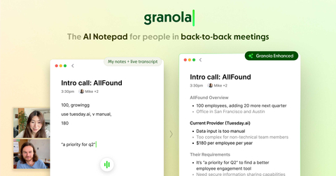 Granola's AI notepad blends your typed notes with details from the transcript, ensuring your meeting notes focus only on what matters to you. (Graphic: Business Wire)