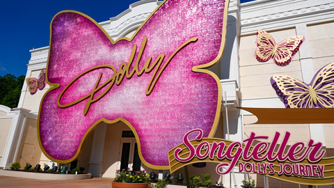 A gleaming pink butterfly greets guests outside of "Songteller," part of The Dolly Parton Experience, an all-new attraction at Dollywood theme park. (Photo: Business Wire)