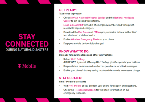 T-Mobile encourages everyone to take steps to prepare for disasters. (Graphic: T-Mobile)