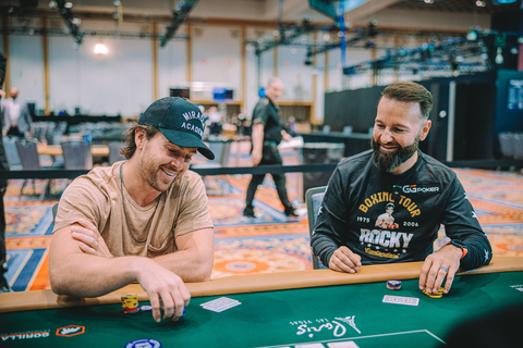 Jonathan Marchessault sits with Daniel Negreanu at the 2024 World Series of Poker (photo credit: PokerNews)