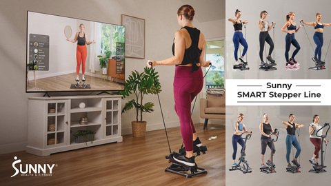Sunny Health & Fitness Smart exercise steppers for at-home fitness banner image. (Photo: Business Wire)